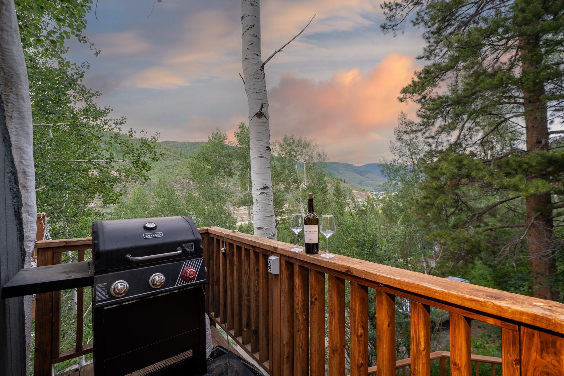 Deck with mountain sunset