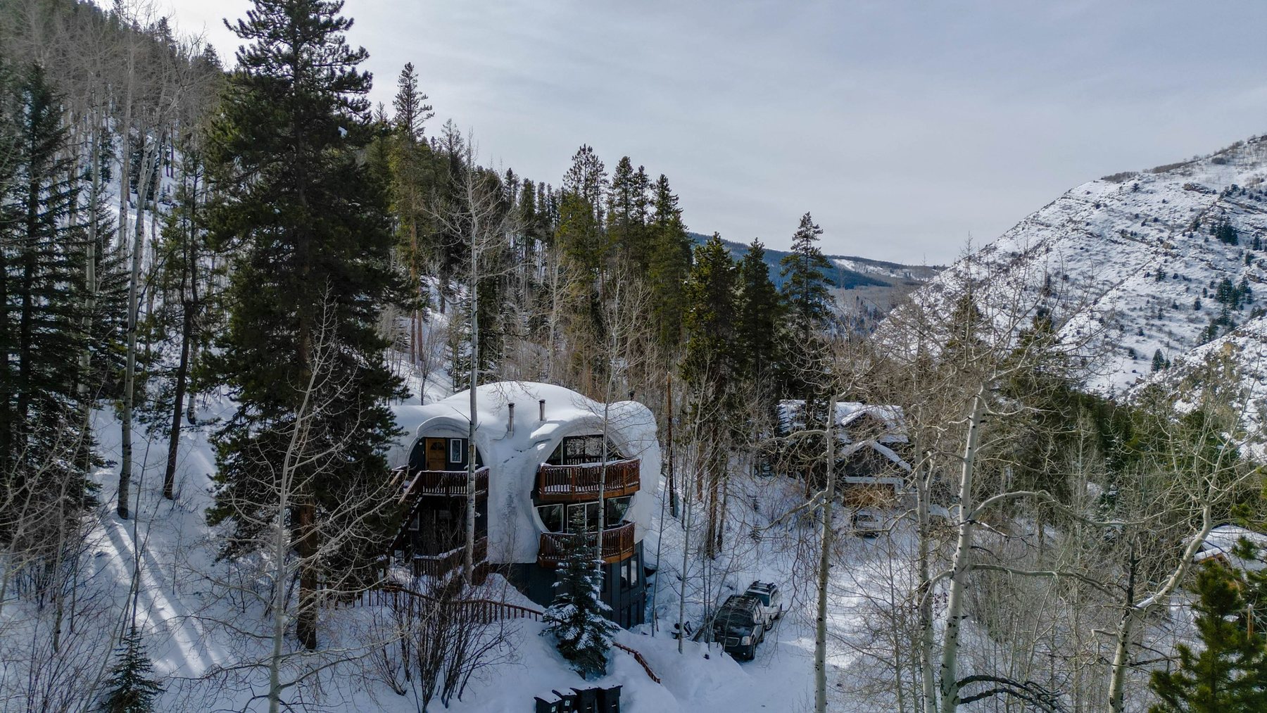 The Iconic Vail Dome in the snow-covered aspens of Vail, Colorado